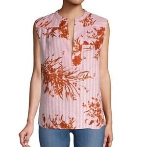 Joie Women Linen Top Blouse S Pink Brown Floral Boho Career Casual Breezy NEW